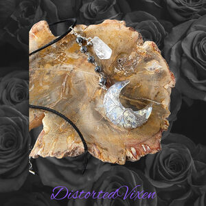 Opal-Filled Crescent Moon Necklace – with Clear Quartz Hematite